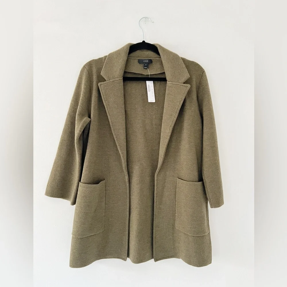 NWT J Crew Sophie open front sweater blazer cardigan olive green wool xsmall